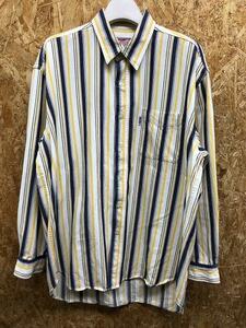 PEPSI COLA ペプシコーラ Lサイズ メンズ シャツ マルチストライプ 胸ポケット付き 長袖 レギュラーカラー 綿100% 白×黄×紺