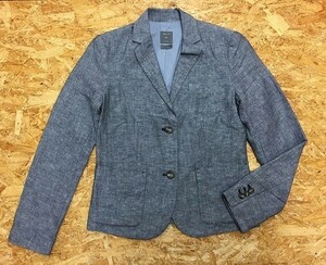 GAP Gap S размер женский tailored jacket тонкий общий подкладка незначительный плечо накладка ввод 2. кнопка лен × хлопок оттенок голубого 