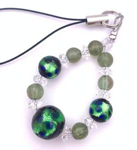  natural stone green apatite & ho taru glass. strap 