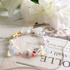 可愛い詰め込み 編みブレス パワーストーン ブレスレット レディース 蝶 天然石 ゴールド アクセサリー jewelry ギフト