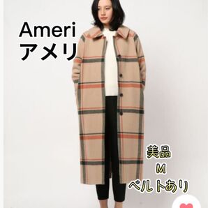 最終値下げ希望金額のご提示大歓迎!AmeriアメリCHECK SOUTIEN COLLAR ロングチェック チェスターコートウール