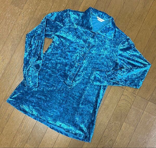 チュニック ワンピース ベロア 未使用 長袖 青系 秋 冬 春 トップス
