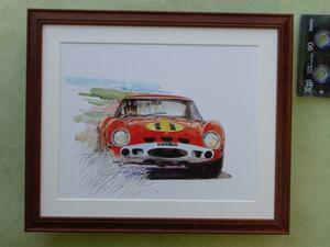 ■BOWイラスト額■フェラーリ250GTO■Ferrari木製額80■