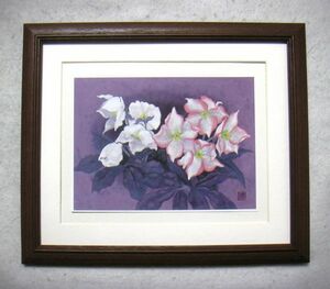 Art hand Auction ◆Okae Shin Christmas Rose reproduction offset avec cadre en bois, achat immédiat◆, Peinture, Peinture à l'huile, Nature morte