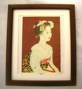 Art hand Auction ●Ogawa Ameji Maiko (Drawing) Offset reproduction, with wooden frame, Buy it now●, painting, Japanese painting, person, Bodhisattva