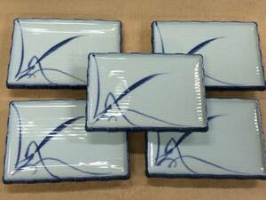 Art hand Auction ★New 5-piece set, 6 sets, 30 pieces available [Buy now] Square plate, sashimi plate, yakitori plate, hand-painted, Japanese tableware, dish, Medium Plate