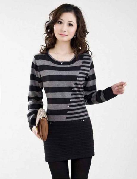 ★新品/冬暖か着心地の良いカシミヤ混・羊毛チュニック L グレ‐
