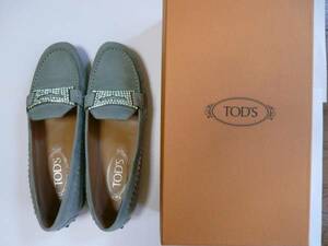  prompt decision * Loafer TOD'S Tod's rhinestone buckle green blue unused goods 