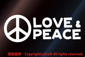 LOVE & PEACE ラブ＆ピース ステッカー（白/14cm）屋外耐候素材//