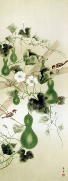 新品 掛け軸 六瓢 掛軸 茶道 高級桐箱入 夏の掛け変えに 花鳥 花, 絵画, 日本画, 花鳥, 鳥獣