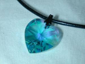 * hand made crystal glass Heart large green leather cord pendant new goods *