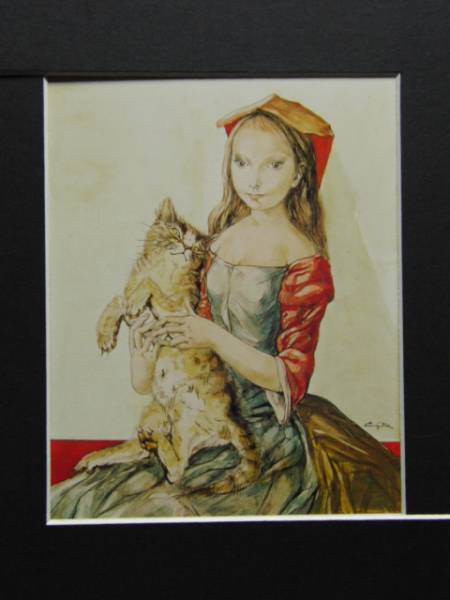 Tsuguharu Foujita, niña sosteniendo un gato, De una rara colección de arte., Nuevo marco incluido, Cuadro, Pintura al óleo, Cuadros de animales