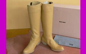  price cut * free shipping * MiuMiu * new goods * leather boots * Camel 