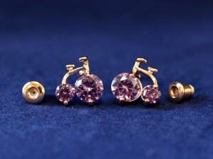  free shipping! bicycle earrings lovely bicycle motif purple Gold 