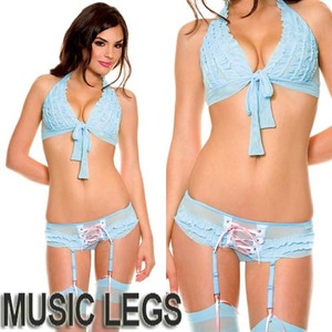  stock disposal sale!A037)MUSICLEGSbla top & garter attaching shorts 2 point set blue 