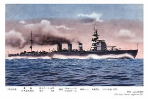 即落「旧日本軍軍艦：二等巡洋艦長良」ポストカード,クローカー