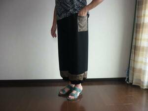  prompt decision mud Ooshima pongee & black formal, gaucho pants kimono remake, large 