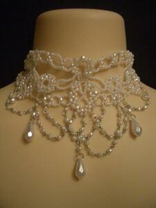  prompt decision * clean gorgeous!! white pearl & beads gothic choker necklace!