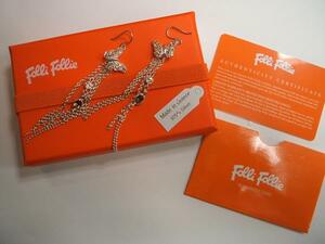  Folli Follie butterfly . zirconia pave silver long earrings unused goods 