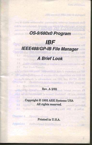 ■【ARK Systems】OS-9／680x0 IBF(IEEE/GP-IB File Manager)取扱説明書（英文）