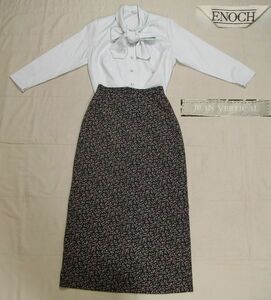 ■美品:襟がリボンのブラウスと小花柄スカート 日本製M 　　DmF17