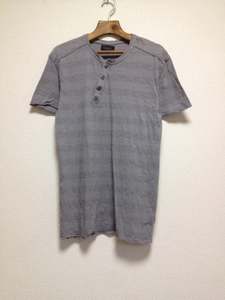 [即決古着]ZARA MAN/ザラマン/ヘンリーネックTシャツ/半袖/ボーダー/ダメージ加工/チャコールグレー/M