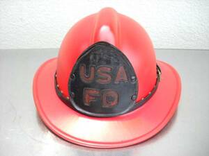  fire fighting . America vintage helmet fai Ya-Man red repair ending leather made emblem attaching that time thing genuine article 