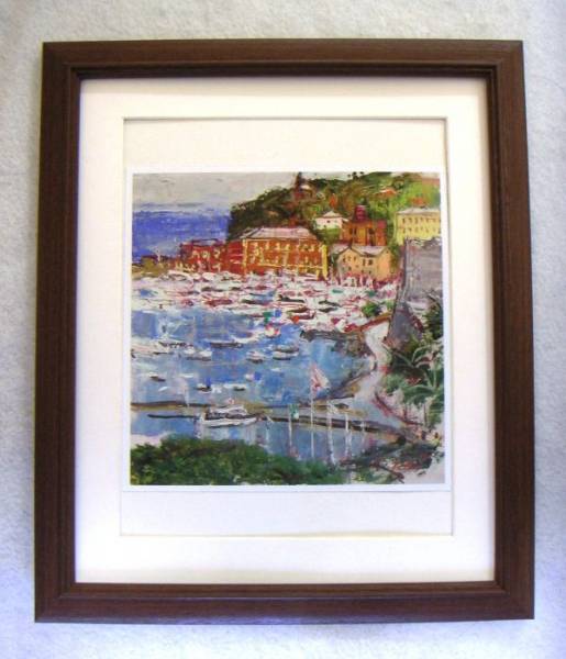 Tetsu Sato Santa Margherita offset reproduction, wooden frame included, immediate purchase, painting, oil painting, Nature, Landscape painting