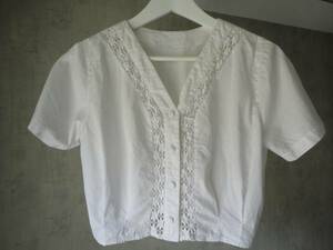  rare *70s Vintage France cosmetics button short sleeves blouse white 