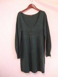 naturalcouture green long sleeve knees height knitted dress (USED)112113