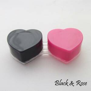 キュートなハート型コンタクトレンズケース　Black & Rose