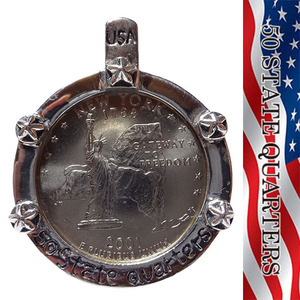 新品 USA QUATERS アメリカ 50州記念 25セント ネックレス ニューヨーク NEW YORK 硬貨 コイン シルバー 自由の女神 アクセサリー A01