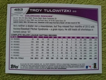 ★TROY TULOWITZKI TOPPS 2013 MLB #453 トロイ・トゥロウィツキ COLORADO ROCKIES TORONTO BLUE JAYS ロッキーズ トロント ブルージェイズ_画像2