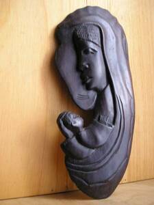 黒檀　彫刻　 「母子」　オブジェ