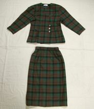 ■美品:ADMIREスカートスーツ 緑&茶系のチェック 日本製M 　　　DmI90_画像1
