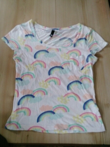 *H&M Rainbow rainbow total pattern T-shirt short sleeves 36 S*