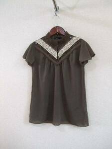 COMMECAISM khaki race attaching short sleeves cut and sewn blouse (USED)61615