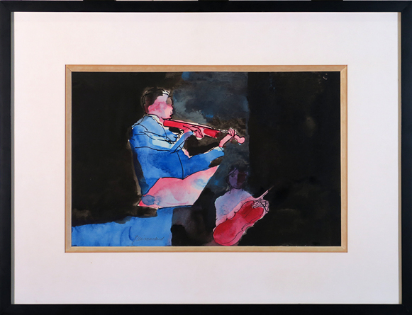 Giyaman(小提琴家)水彩画, 正宗英亩, 绘画, 水彩, 肖像