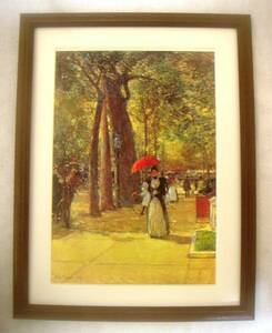 Art hand Auction 워싱턴 스퀘어의 Hassam 5th Avenue 나무 프레임으로 오프셋 복제 - 즉시 구매, 그림, 오일 페인팅, 자연, 풍경화