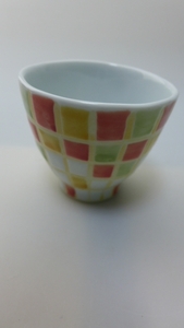 Art hand Auction ★Gran valor★Arita Ware★Mosaico★Taza de té★Rojo★Pintado a mano, utensilios de té, taza para té, Objeto unico