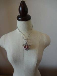 cache*cache silver angel. egg necklace small natural stone red ..