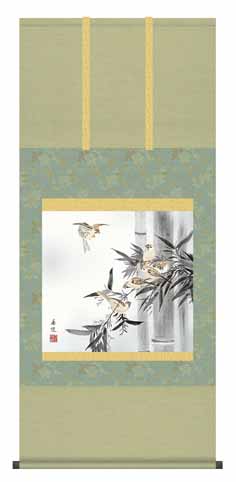 掛け軸　竹と雀　骨董品　古美術　美術品 kakejiku_yj-1011