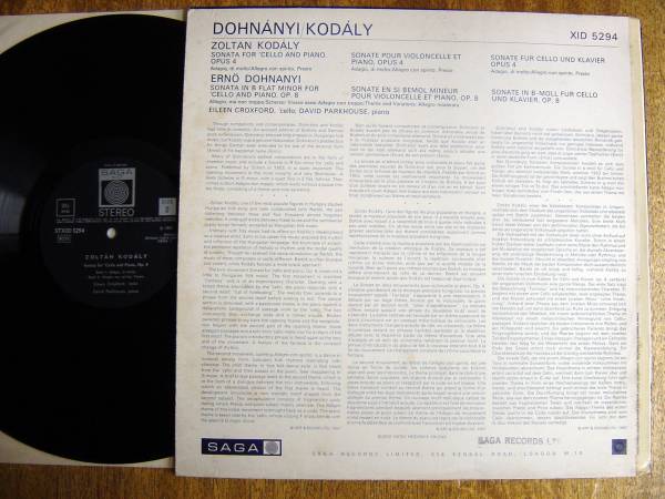【LP】コダーイ:ドホナーニ(STXID5294英SAGA1967年DOHNANYI:KODALYチェロピアノSTEREO/EILEEN CROXFORD/DAVID PARKHOUSEマト機械打A1/B2)