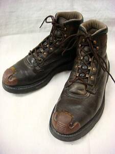  Vintage REDWING Red Wing rare design protector race up braided up Work boots red feather tag tea Brown rare rare article 