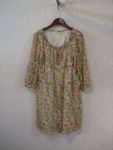 avv white floral print 7 minute sleeve chiffon tunic minivan pi(USED)72814③