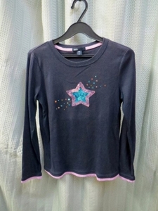 ◆ＧＡＰ紺色にラベンダー縁取り星スパンコール刺繍長袖Ｔシャツ