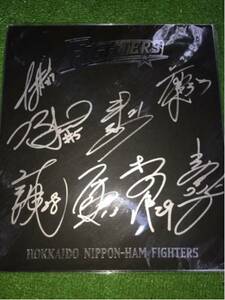 北海道日本ハム2015 8選手直筆サイン寄書き球団ロゴブラック色紙