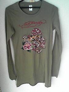 ED HARDY カーキ色　長袖Tシャツ Lサイズ エドハーディー ロンT　即決