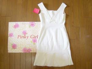 * new goods Pinky Girls * back ribbon Flare One-piece white 