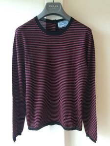  new goods Prada top class wool silk border knitted 40 PRADA sweater black pink 